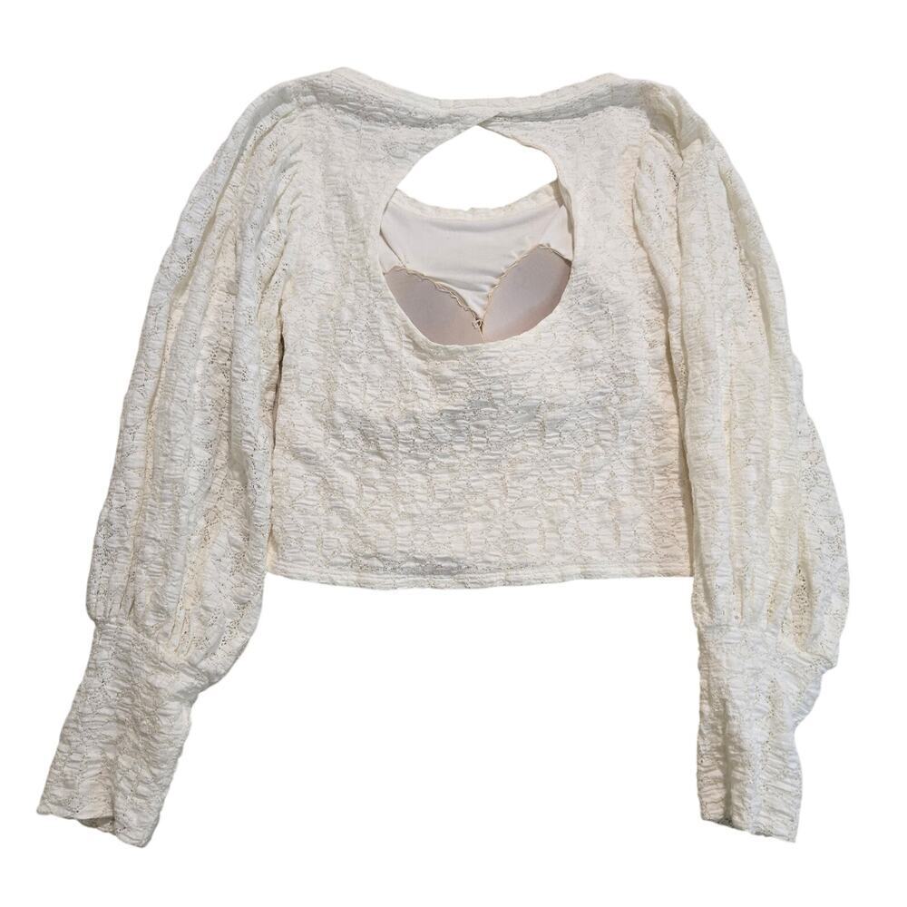 Free People Jasmine Tea Time Long Puff Lace Sleeve Top Open Back Sz S Romantic - Picture 8 of 13